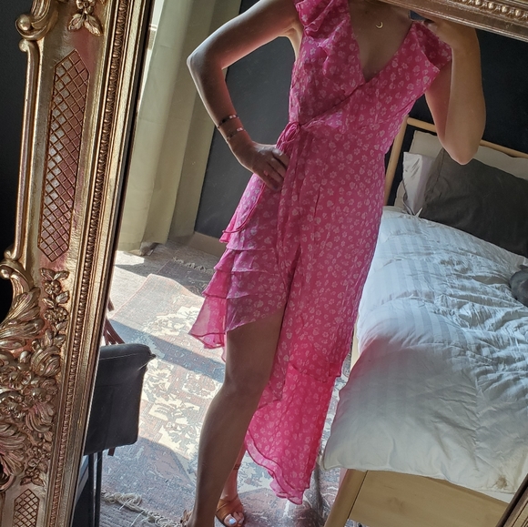 Lulu's Pink Floral Wrap Dress XS - Picture 7 of 7